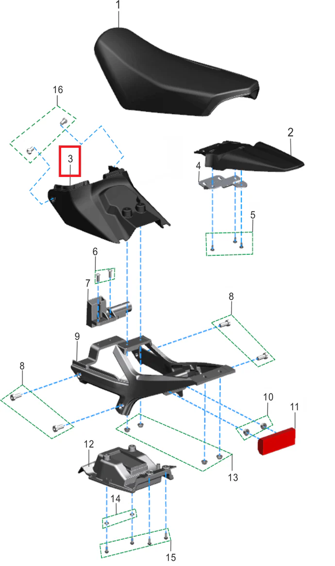 Cubierta lateral plástica del soporte delantero del asiento